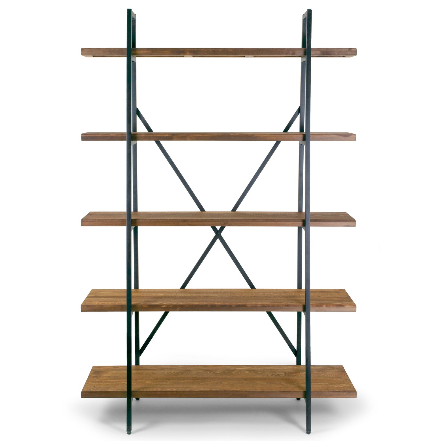 Ailis 71.5" Leaning Etagere Brown Pine Wood Metal Frame Bookcase Five-shelf Media Tower