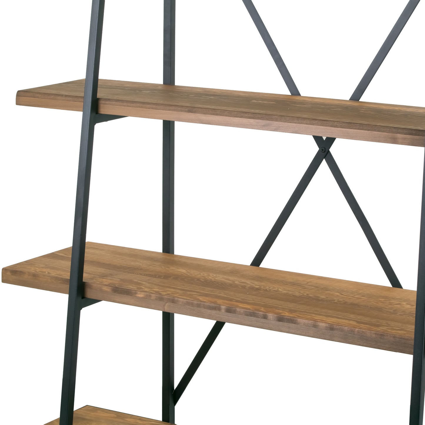 Ailis 71.5" Leaning Etagere Brown Pine Wood Metal Frame Bookcase Five-shelf Media Tower