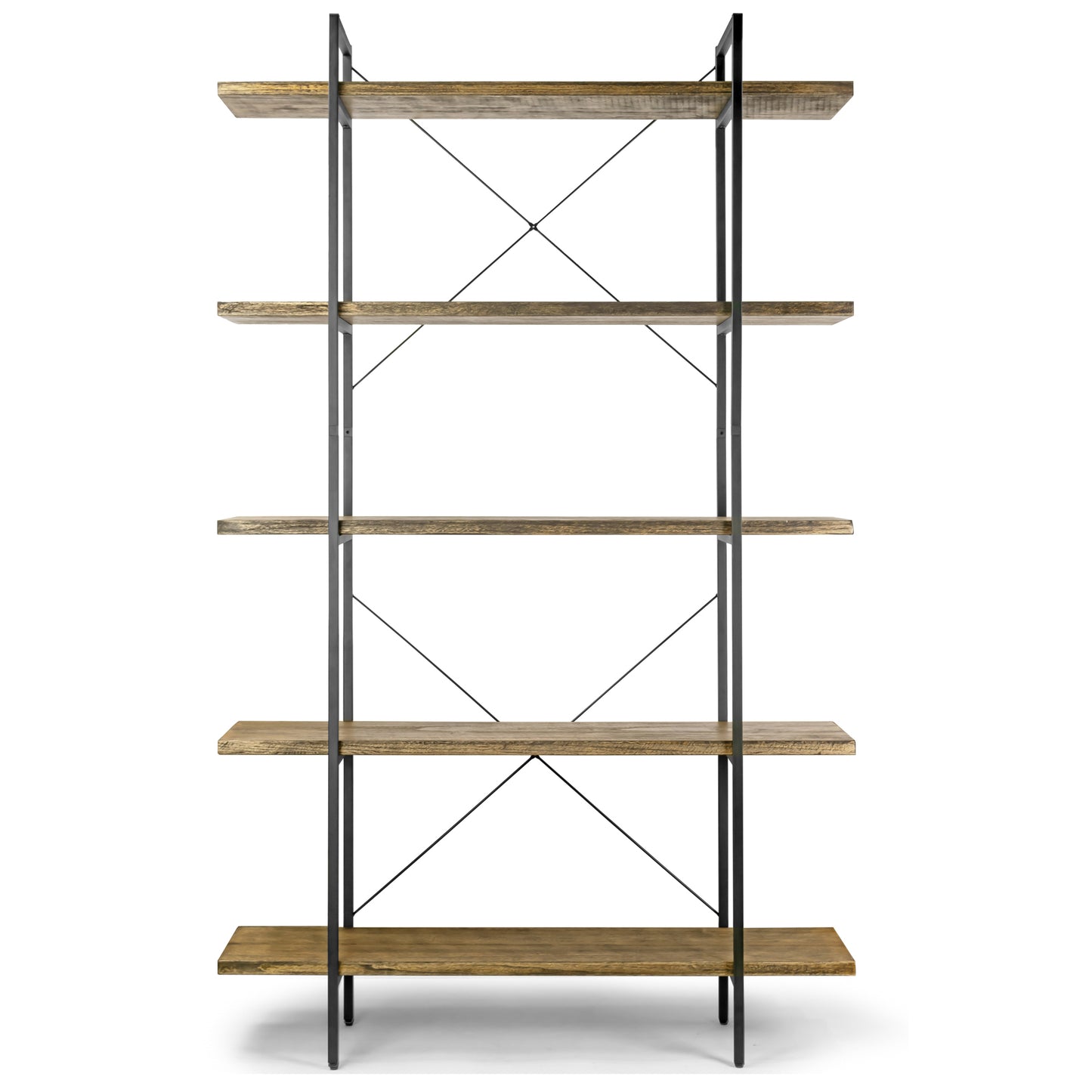 Amrit 84.5” Wood Shelf Metal Frame Etagere Bookcase Five-shelf Media Center