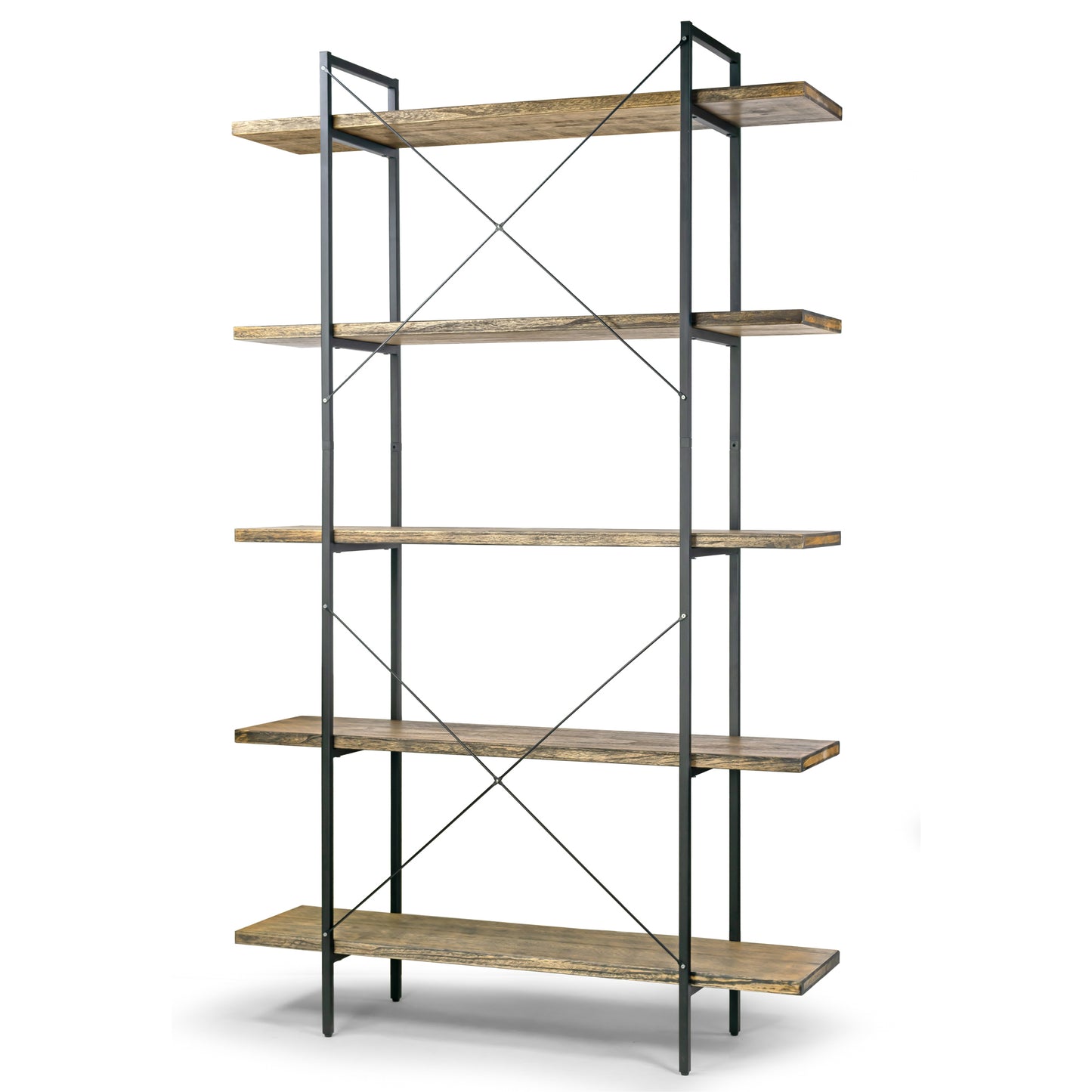 Amrit 84.5” Wood Shelf Metal Frame Etagere Bookcase Five-shelf Media Center
