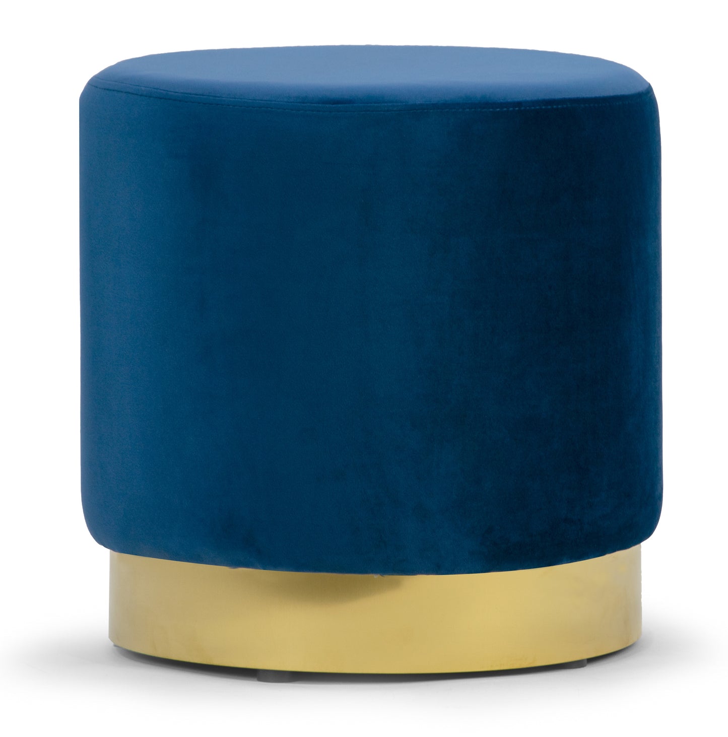 Anna Blue Velvet Round Footstool Ottoman with Golden Accent Base Medium Size