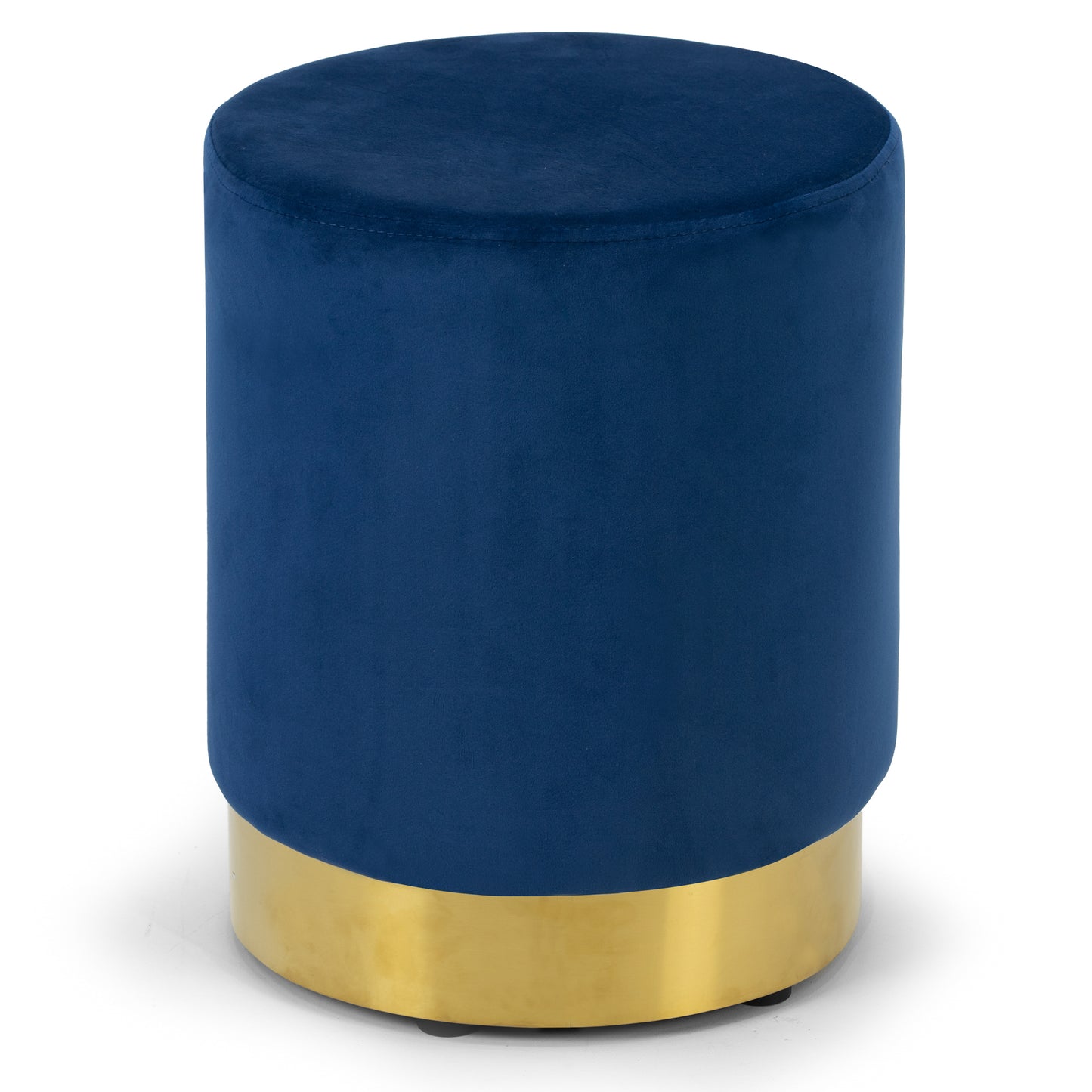 Anna Blue Velvet Round Footstool Ottoman with Golden Accent Base Small-Medium Set