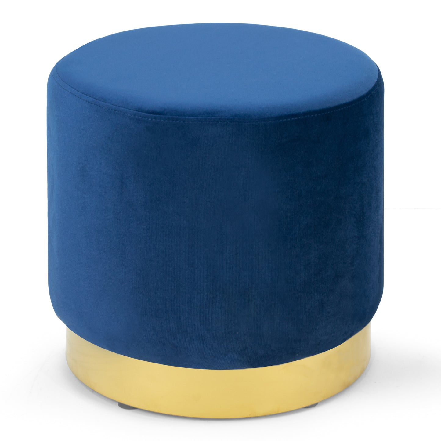 Anna Blue Velvet Round Footstool Ottoman with Golden Accent Base Medium-Large Set