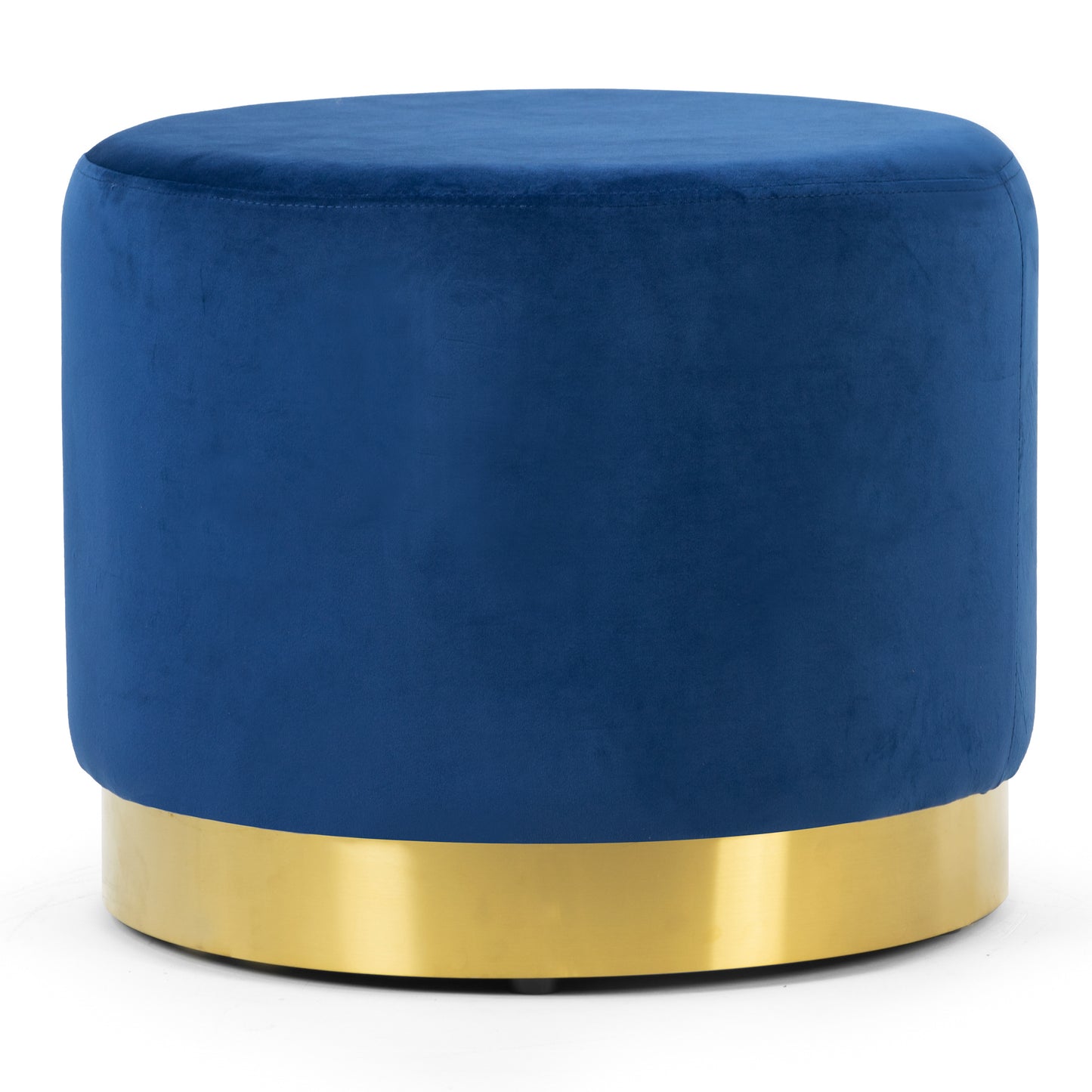 Anna Blue Velvet Round Footstool Ottoman with Golden Accent Base Small-Medium-Large Set