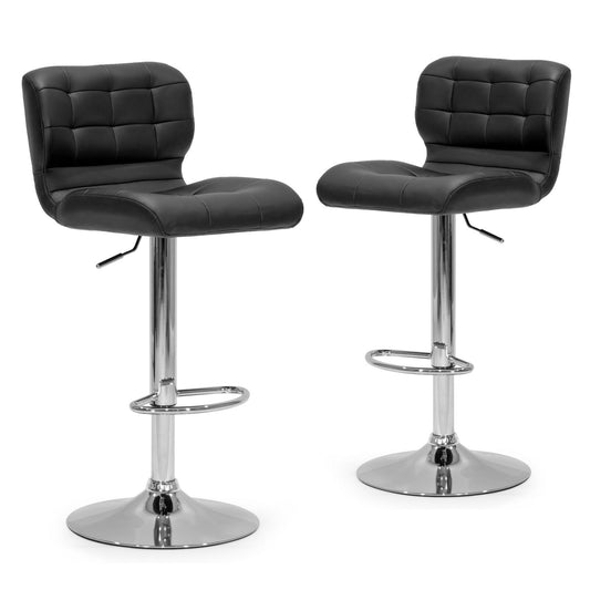 Adler Black PU Leather Adjustable Height Swivel Dimpled Back Bar Stool (Set of 2)