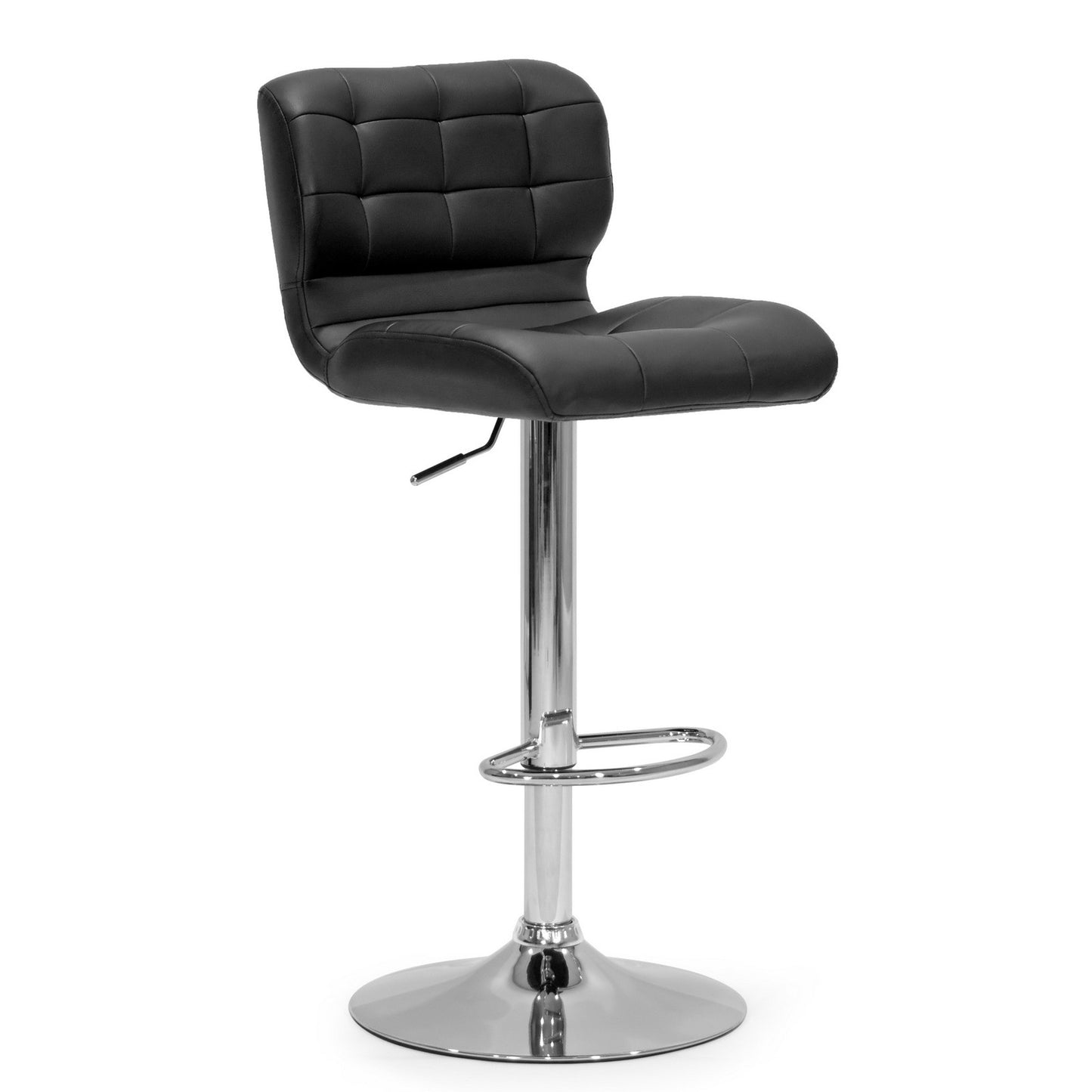 Adler Black PU Leather Adjustable Height Swivel Dimpled Back Bar Stool (Set of 2)