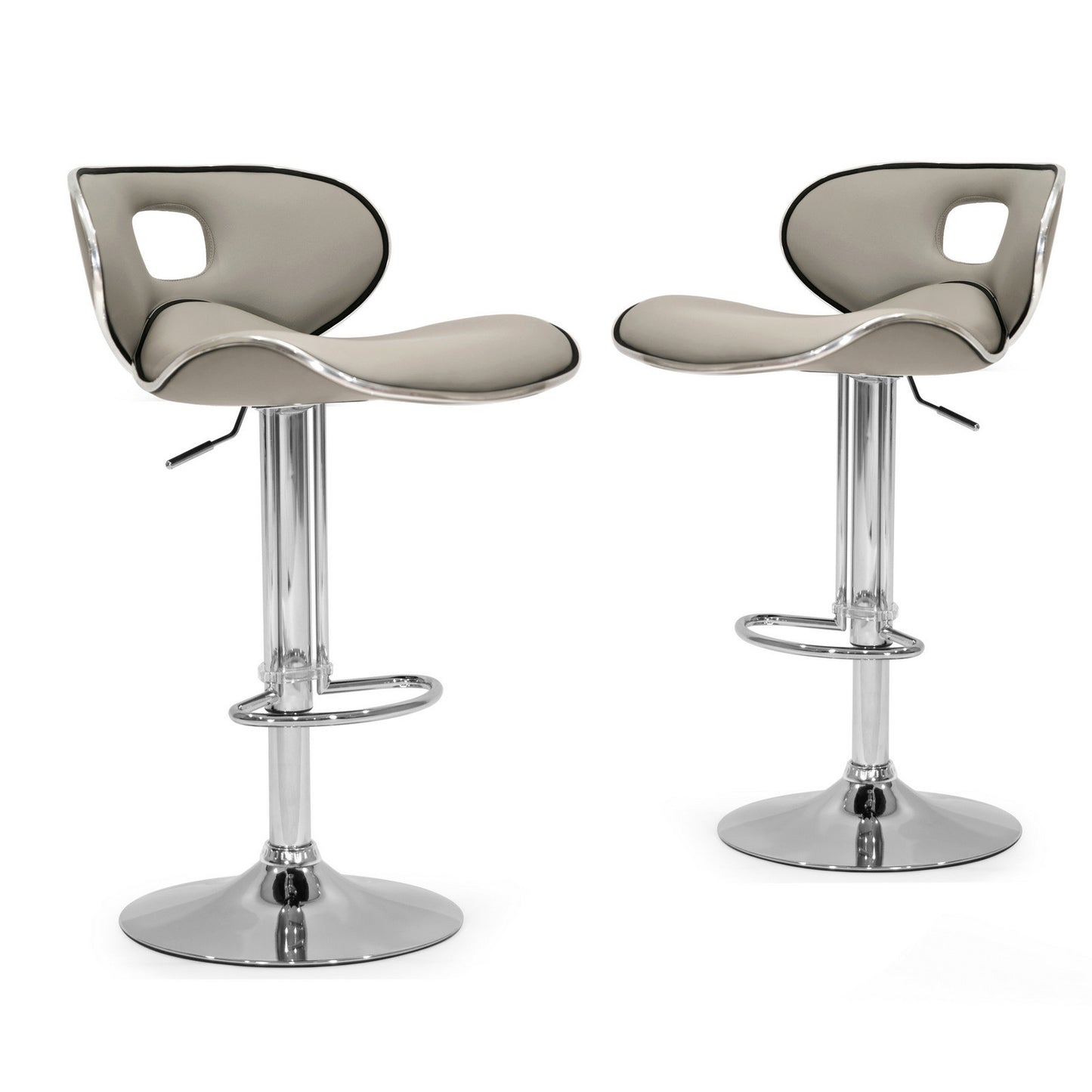 Adria Ash Color Light Taupe PU Leather Chrome Frame Adjustable Height Swivel Bar Stool (Set of 2)