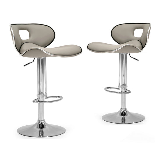 Adria Ash Color Light Taupe PU Leather Chrome Frame Adjustable Height Swivel Bar Stool (Set of 2)