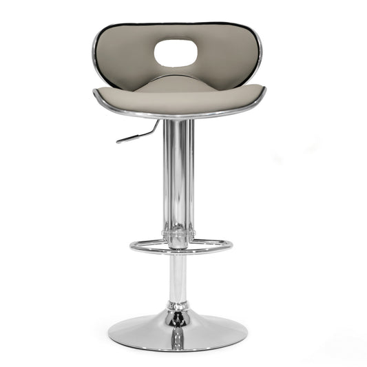 Adria Ash Color Light Taupe PU Leather Chrome Frame Adjustable Height Swivel Bar Stool (Set of 2)