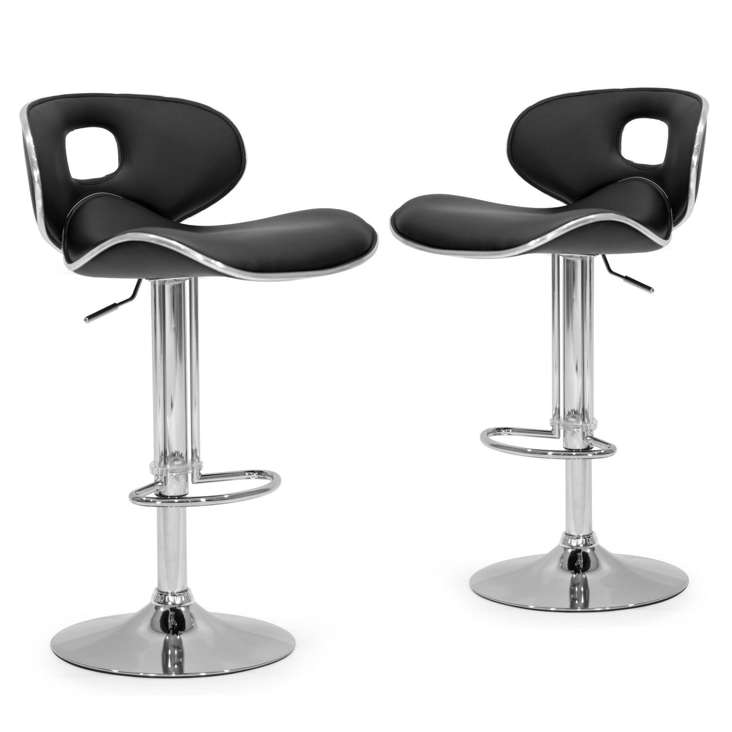 Adria Black PU Leather Chrome Frame Adjustable Height Swivel Bar Stool (Set of 2)