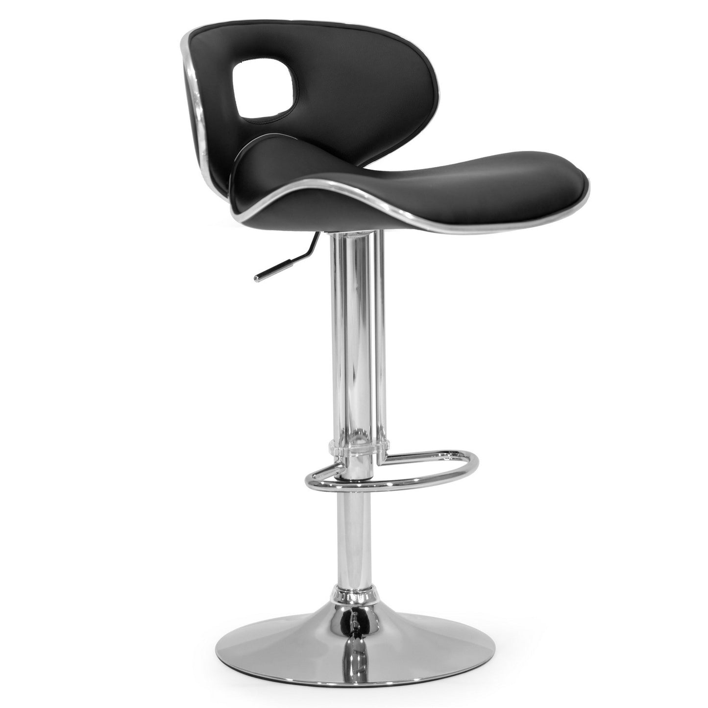 Adria Black PU Leather Chrome Frame Adjustable Height Swivel Bar Stool (Set of 2)