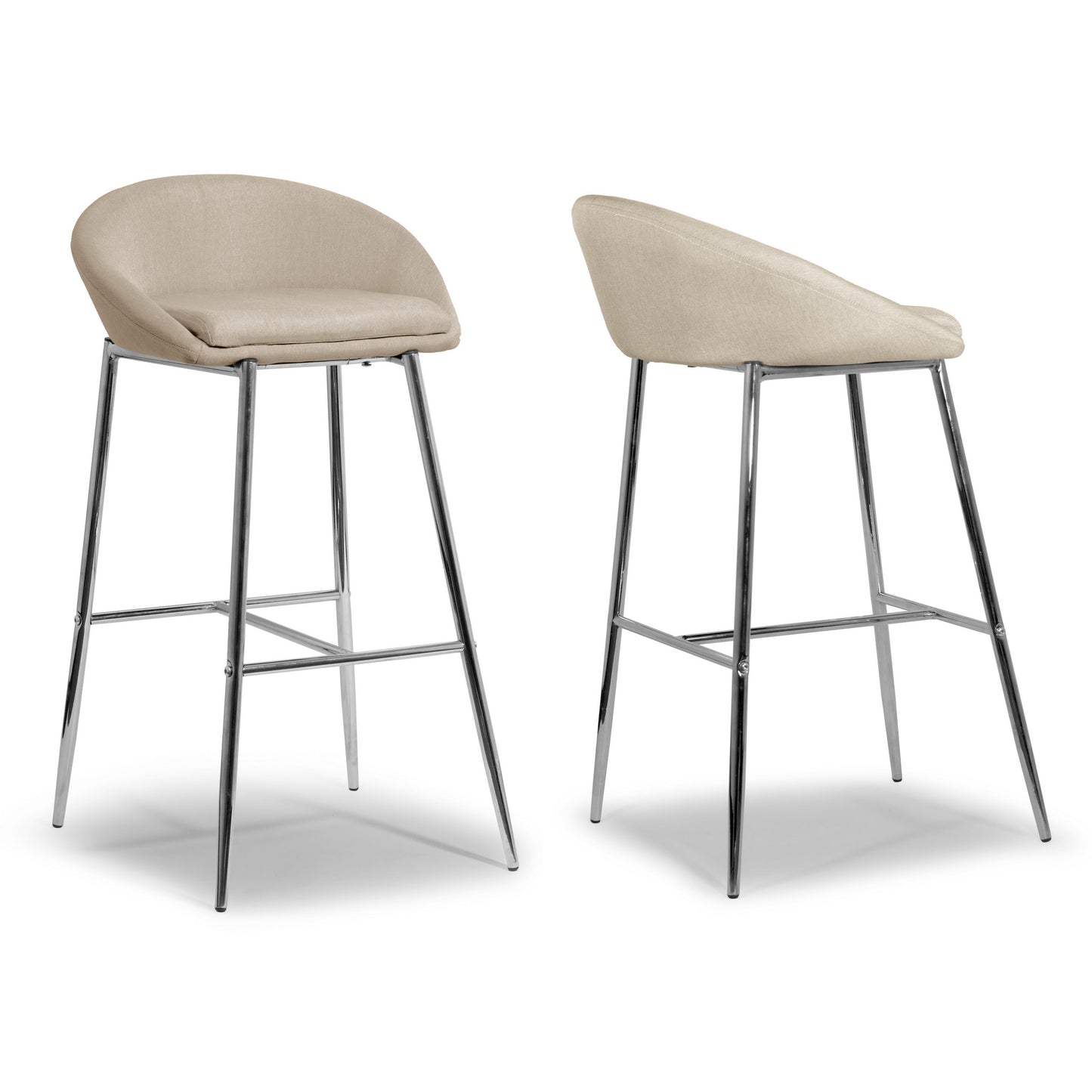Set of 2 Agatha Modern Cream Fabric Bar Stool with Chrome Frame