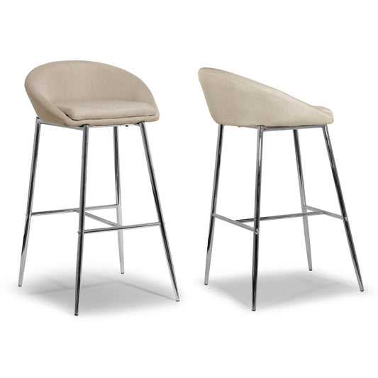 Set of 2 Agatha Modern Cream Fabric Bar Stool with Chrome Frame
