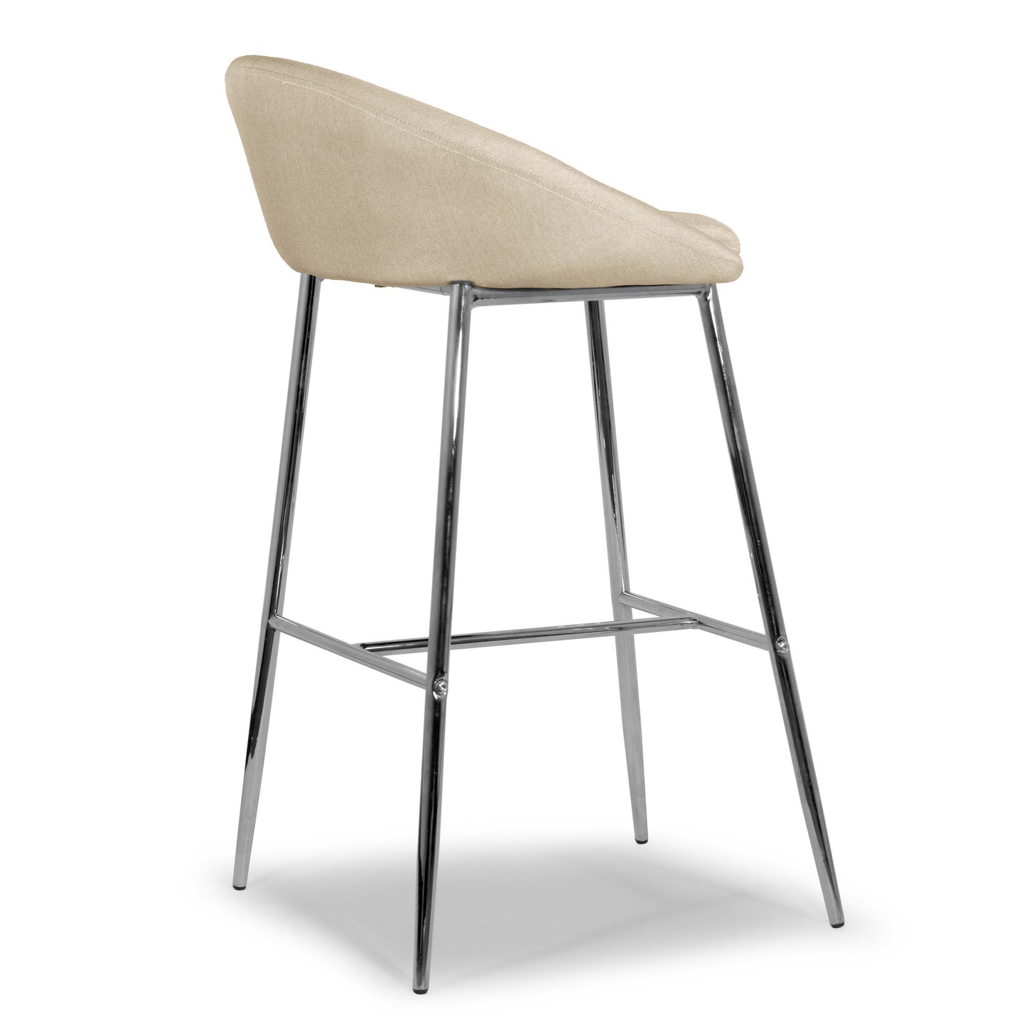 Set of 2 Agatha Modern Cream Fabric Bar Stool with Chrome Frame