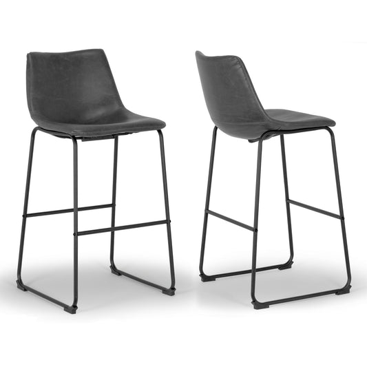 Set of 2 Adan Iron Frame Vintage Grey Faux Leather Bar Stool