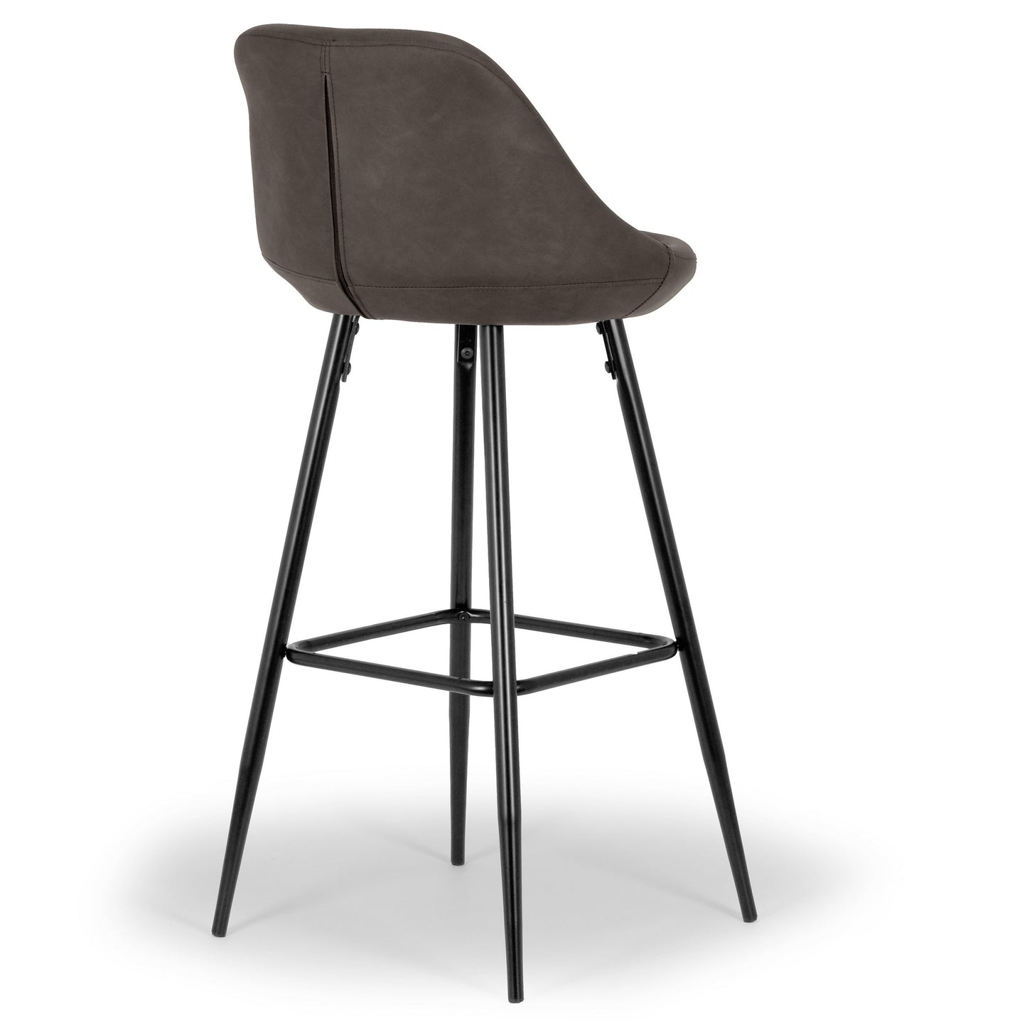 Set of 2 Aldis Brown Faux Leather Barstool with Black Metal Legs and Decorative Zipper