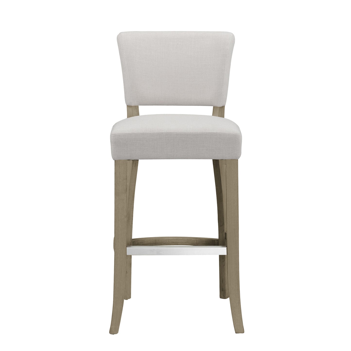 Set of 2 Aleck Beige Fabric Bar Stool with Antique Finish Wood Legs
