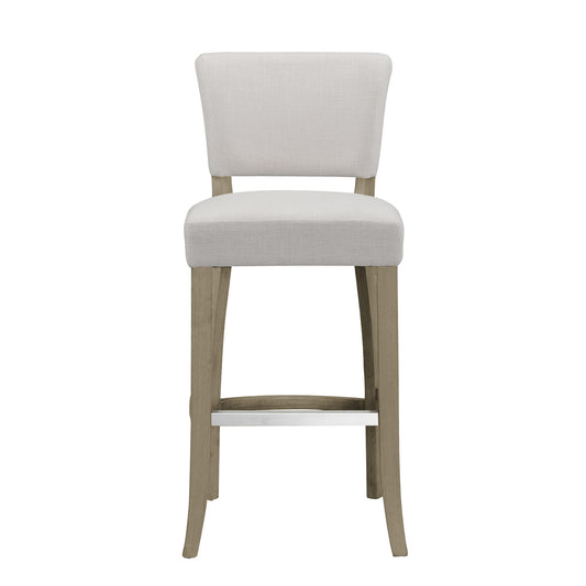 Set of 2 Aleck Beige Fabric Bar Stool with Antique Finish Wood Legs