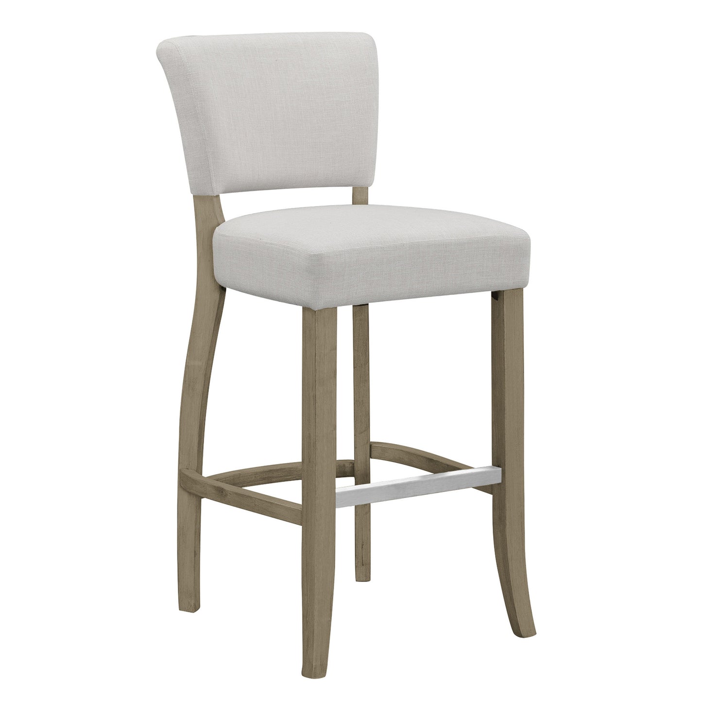 Set of 2 Aleck Beige Fabric Bar Stool with Antique Finish Wood Legs