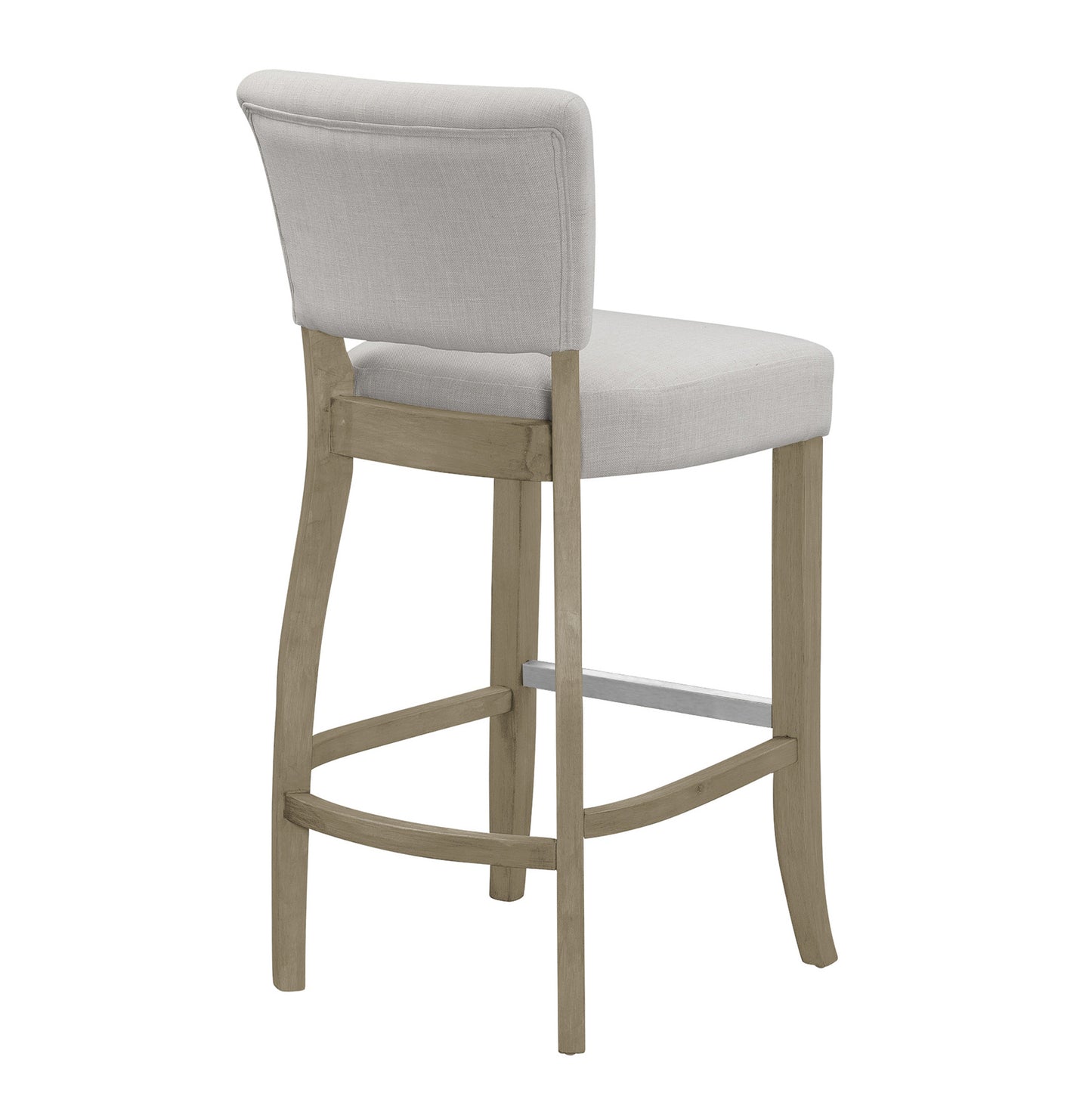 Set of 2 Aleck Beige Fabric Bar Stool with Antique Finish Wood Legs
