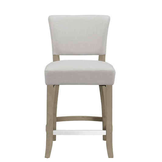 Set of 2 Aleck Beige Fabric Counter Stool with Antique Finish Wood Legs