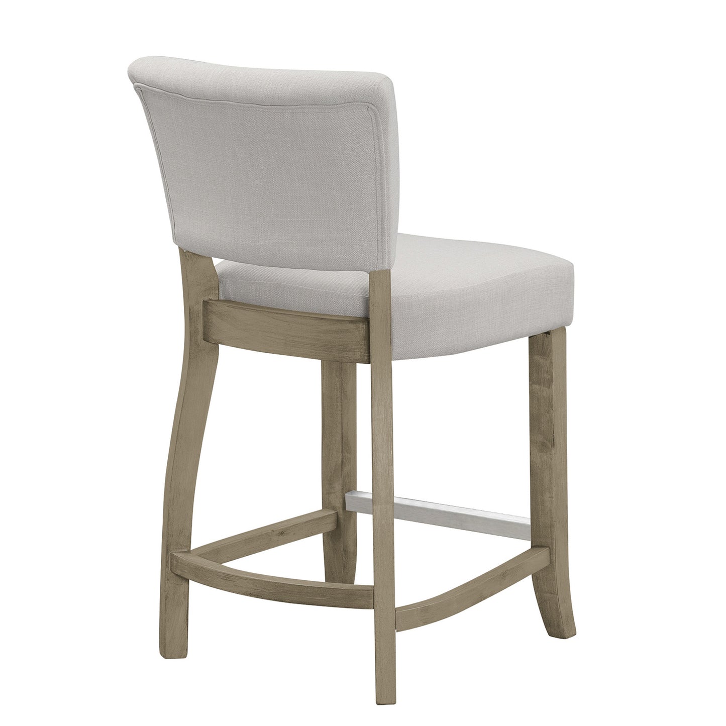 Set of 2 Aleck Beige Fabric Counter Stool with Antique Finish Wood Legs