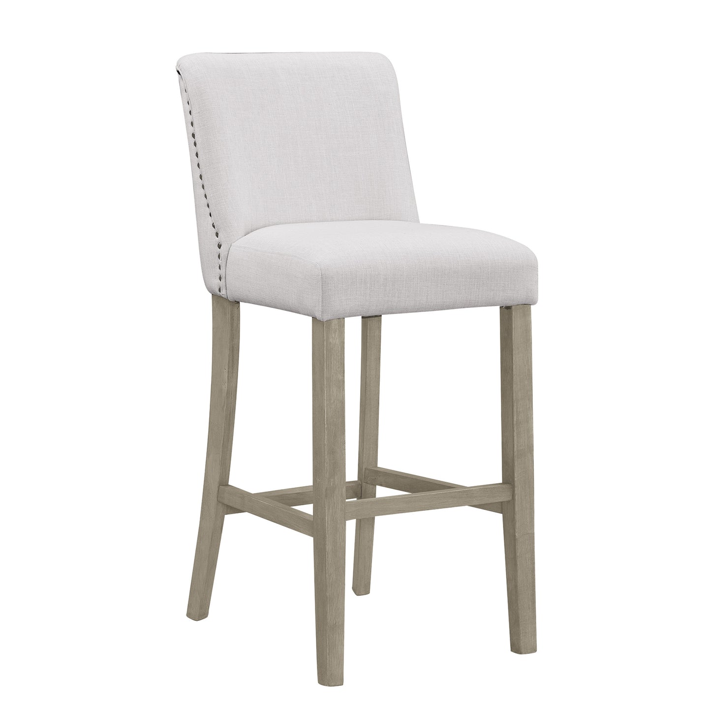 Set of 2 Aleco Beige Fabric Bar Stool with Metal Nail Head Accents