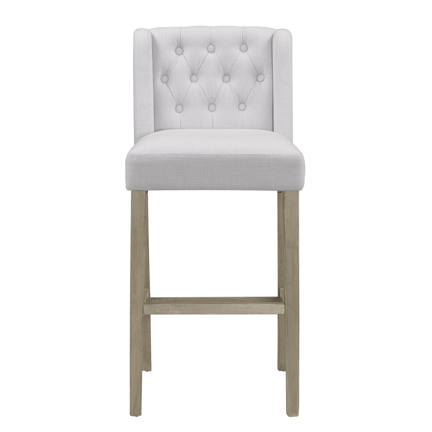Set of 2 Aled Beige Fabric Bar Stool with Side Wings and Tufted Buttons
