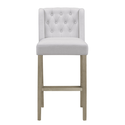 Set of 2 Aled Beige Fabric Bar Stool with Side Wings and Tufted Buttons