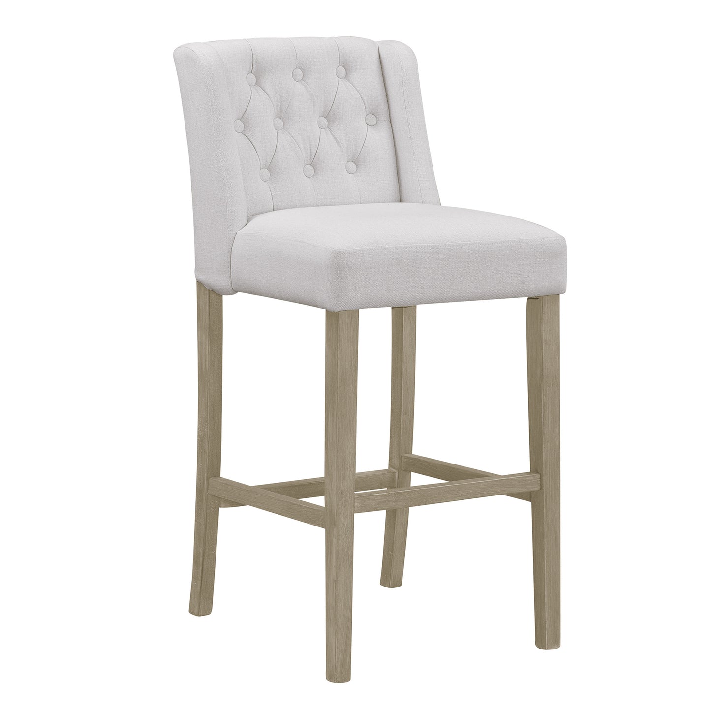 Set of 2 Aled Beige Fabric Bar Stool with Side Wings and Tufted Buttons