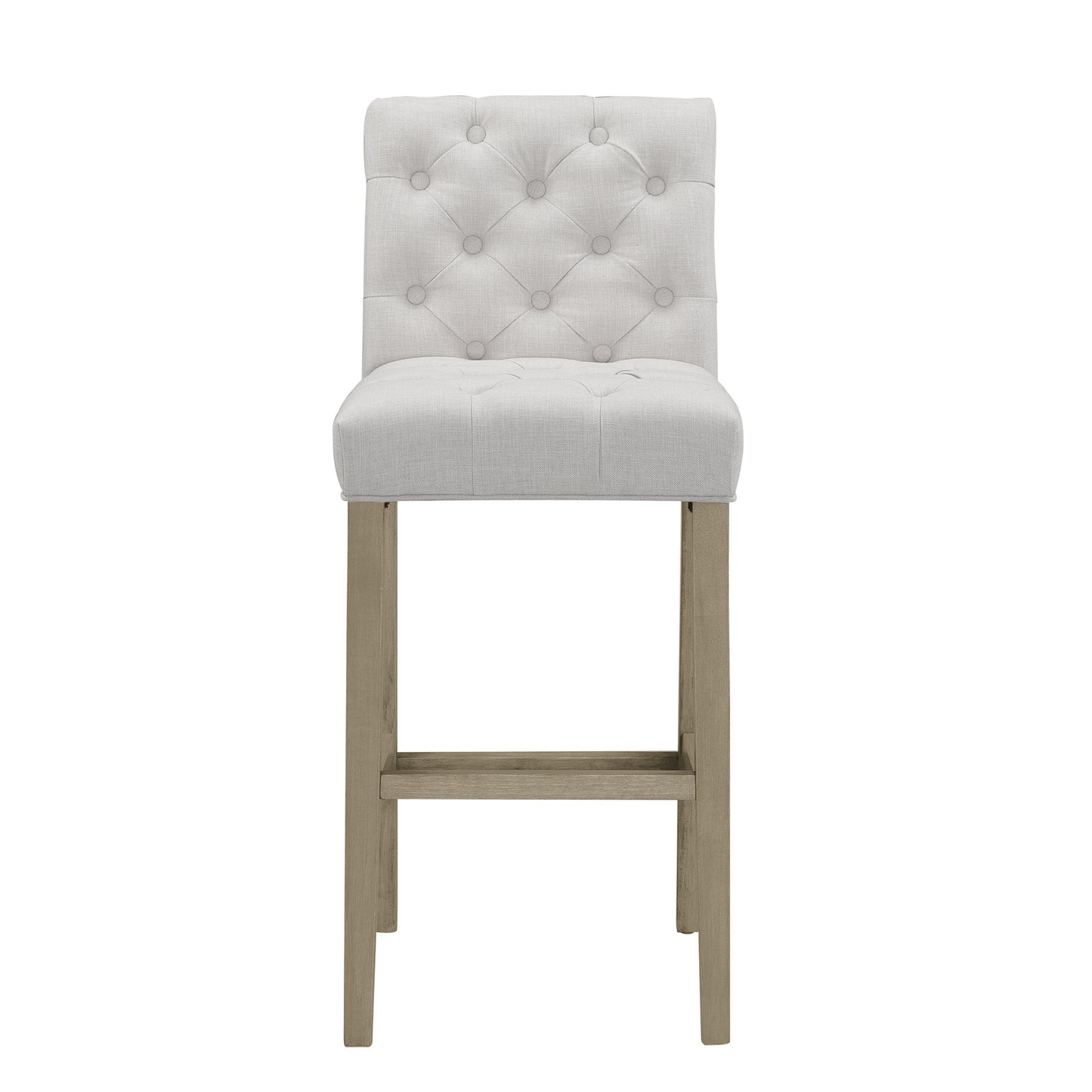 Set of 2 Alee Beige Fabric Bar Stool with Tufted Buttons and Wood Legs