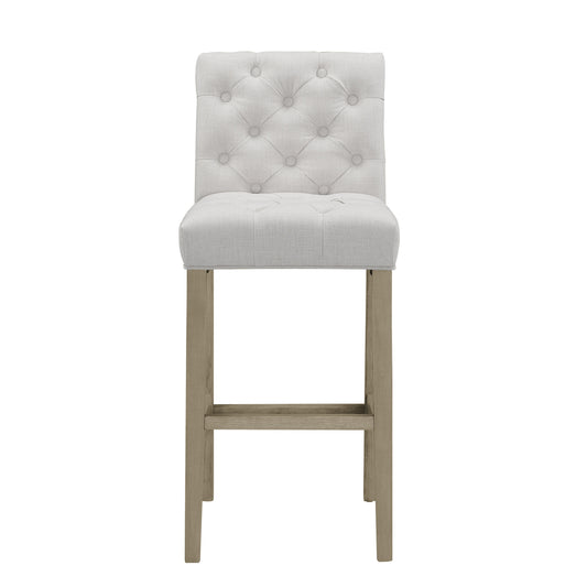 Set of 2 Alee Beige Fabric Bar Stool with Tufted Buttons and Wood Legs