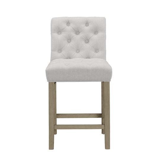 Set of 2 Alee Beige Fabric Counter Stool with Tufted Buttons and Wood Legs
