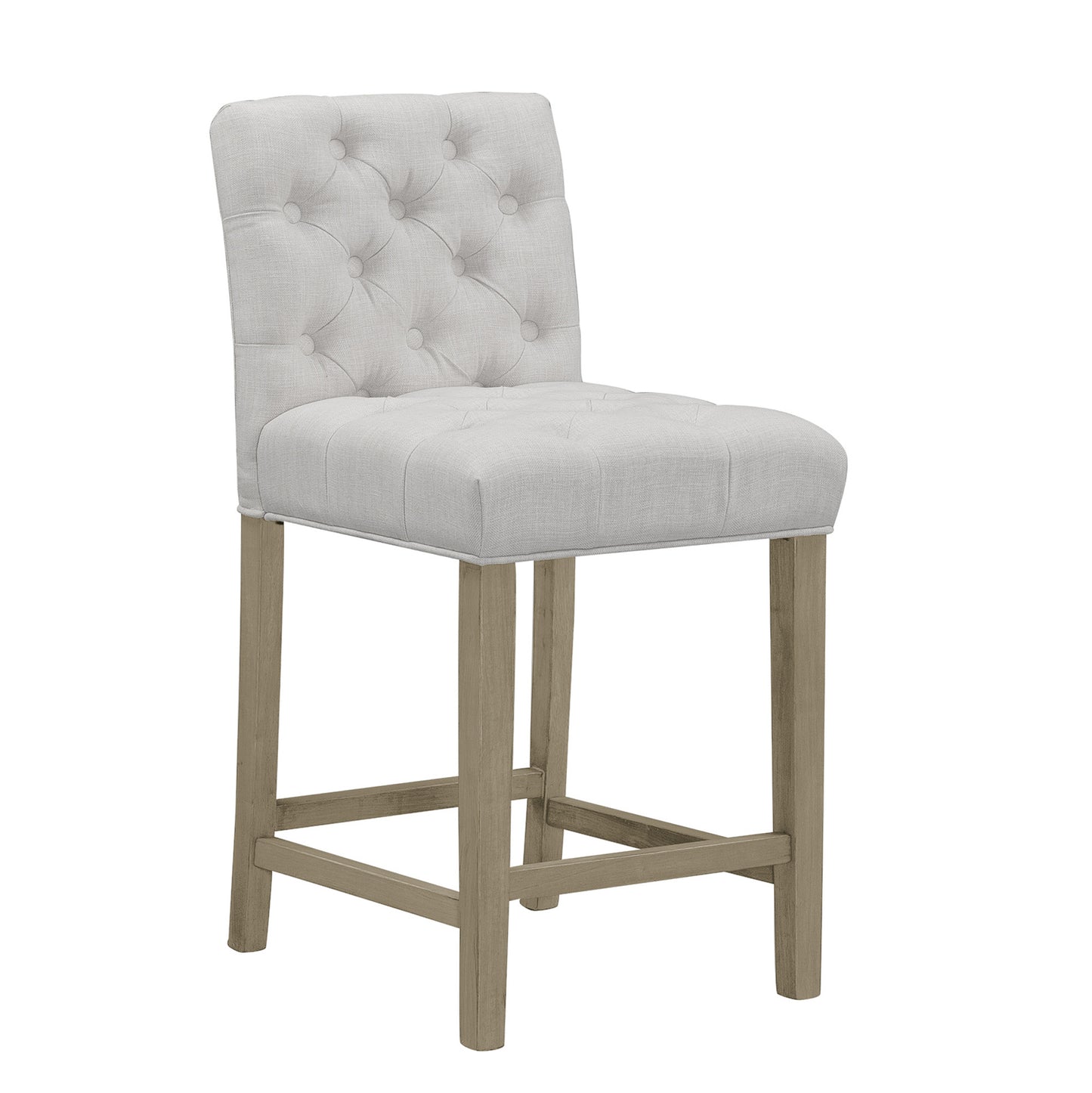 Set of 2 Alee Beige Fabric Counter Stool with Tufted Buttons and Wood Legs