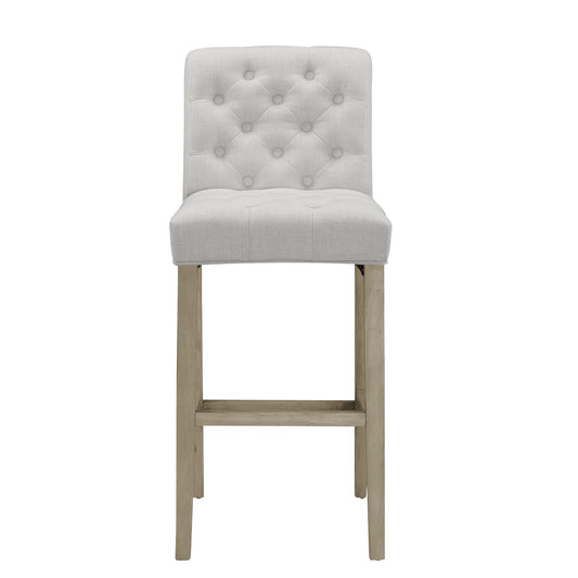 Set of 2 Aleen Beige Fabric Bar Stool with Roll Back Design and Tufted Buttons