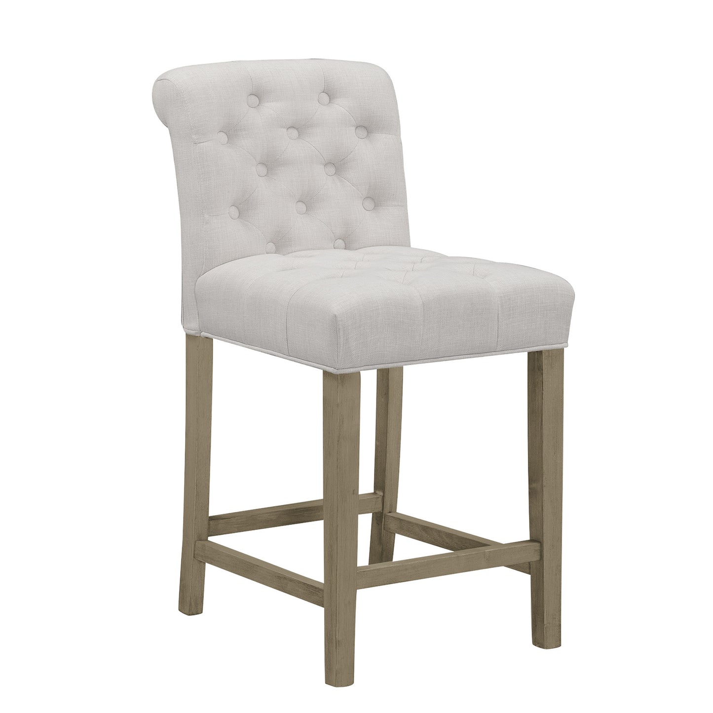 Set of 2 Aleen Beige Fabric Counter Stool with Roll Back Design and Tufted Buttons
