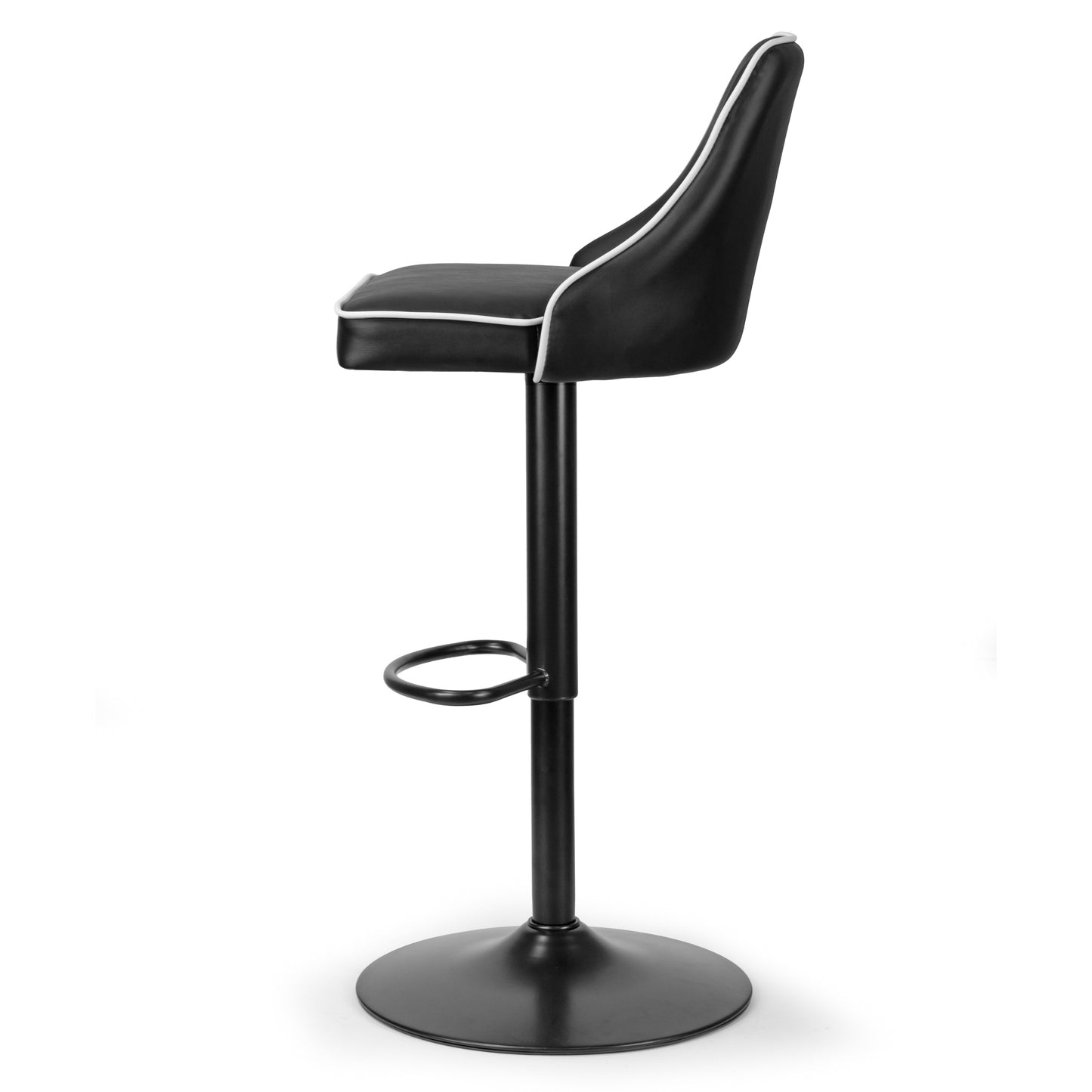 Set of 2 Alston Black Adjustable Height Swivel Bar Stool with White Piping