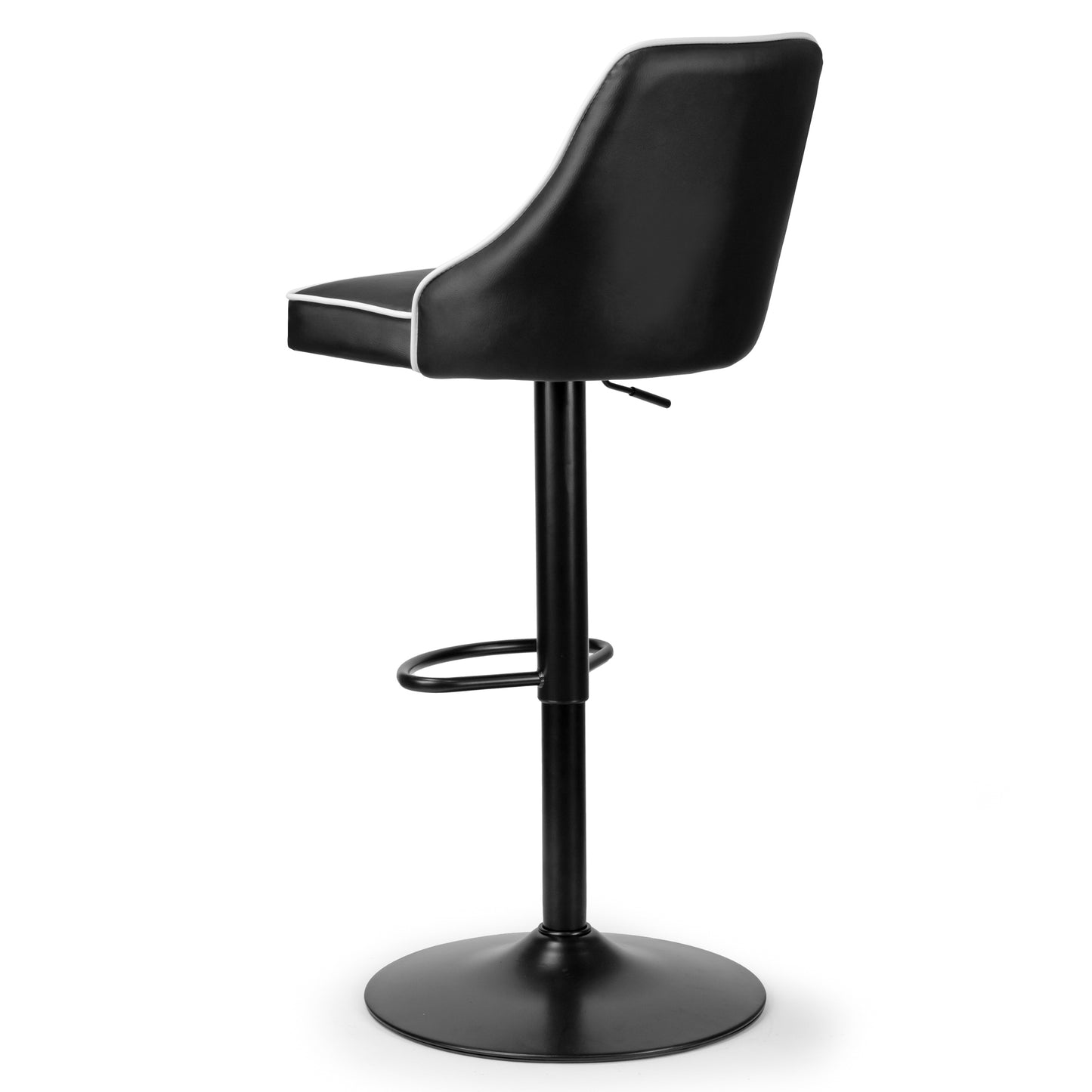 Set of 2 Alston Black Adjustable Height Swivel Bar Stool with White Piping