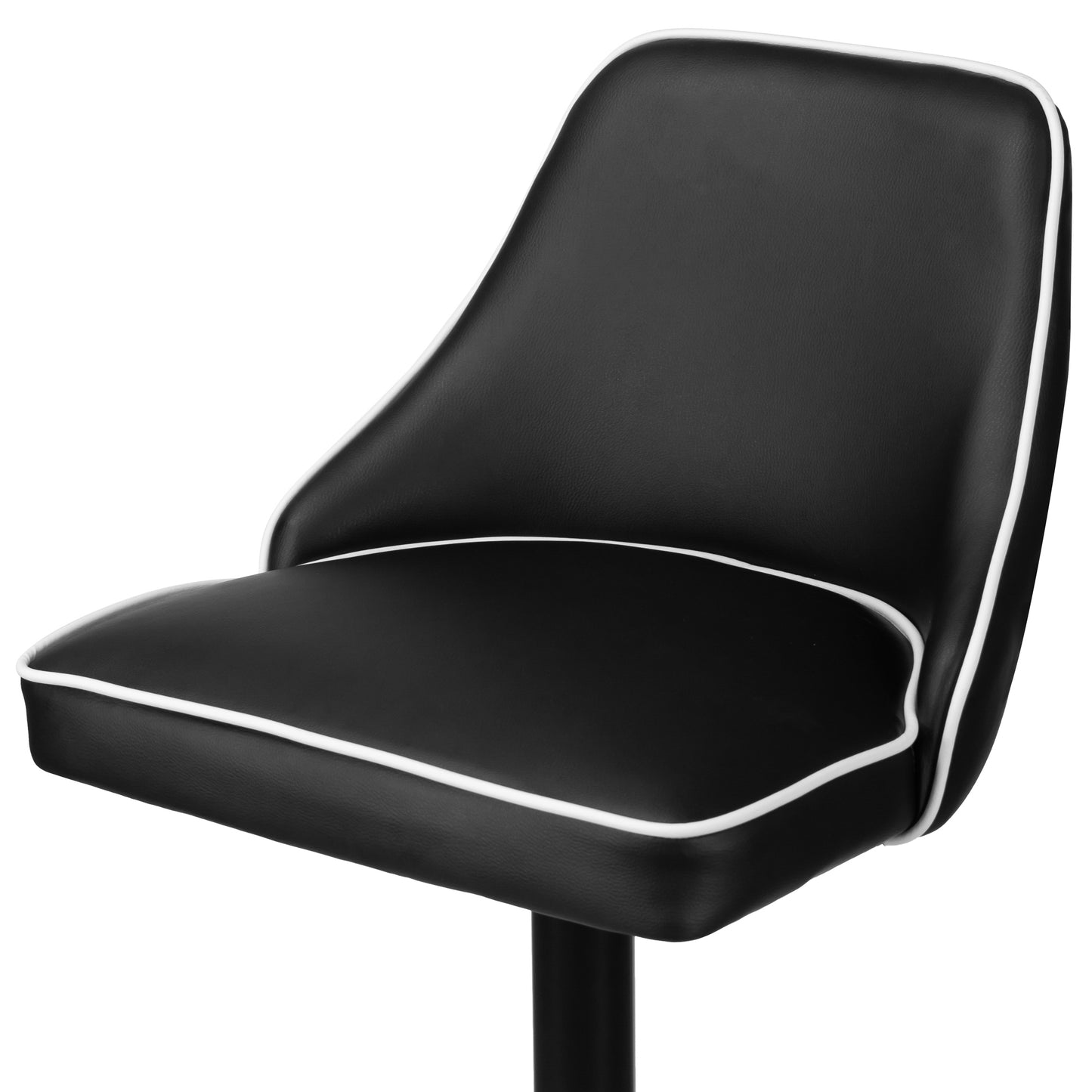 Set of 2 Alston Black Adjustable Height Swivel Bar Stool with White Piping