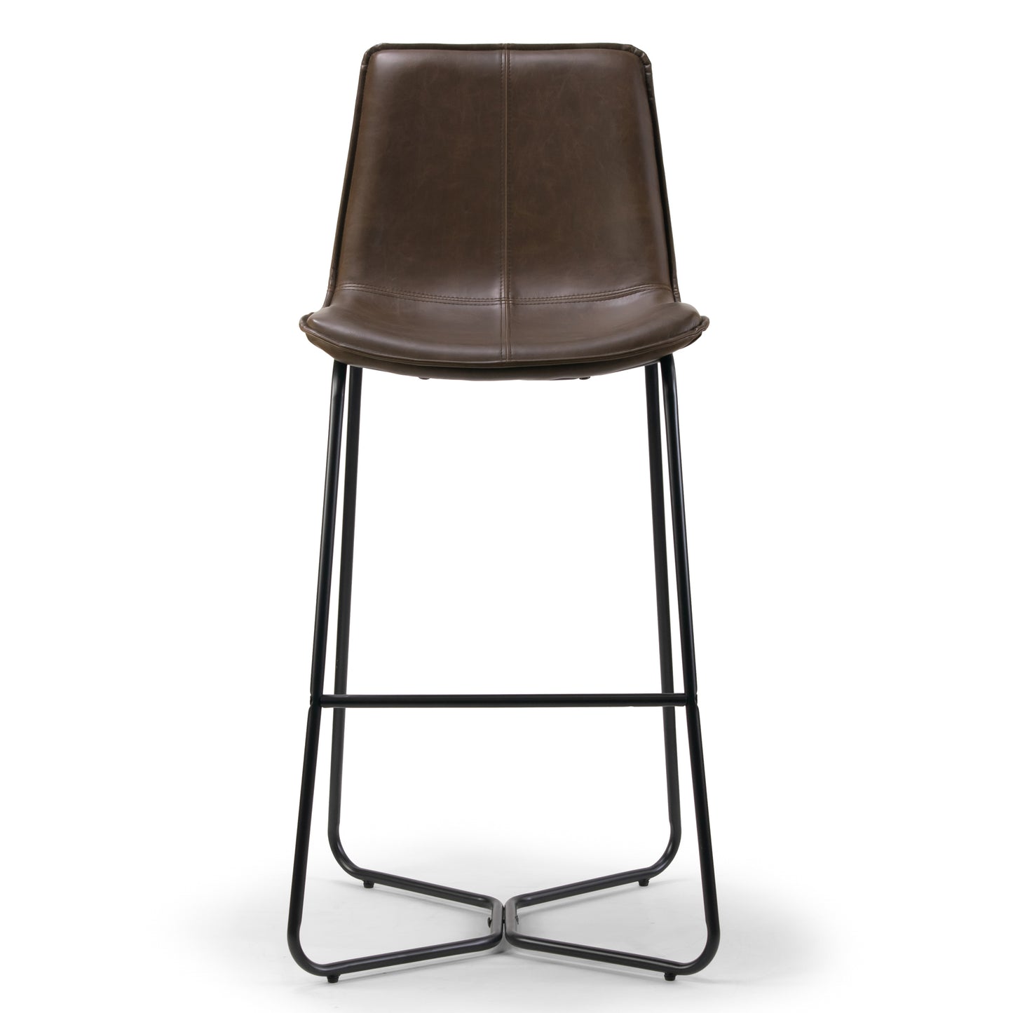 Set of 2 Amery Iron Frame Vintage Brown Faux Leather Bar Stool