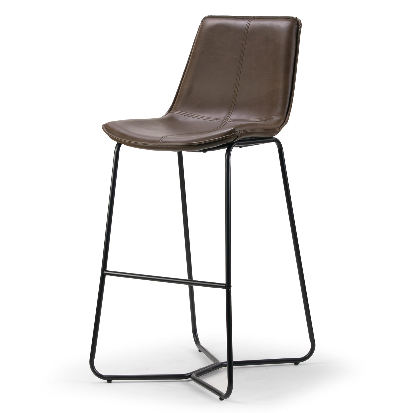 Set of 2 Amery Iron Frame Vintage Brown Faux Leather Bar Stool