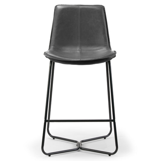 Set of 2 Amery Iron Frame Vintage Grey Faux Leather Counter Stool