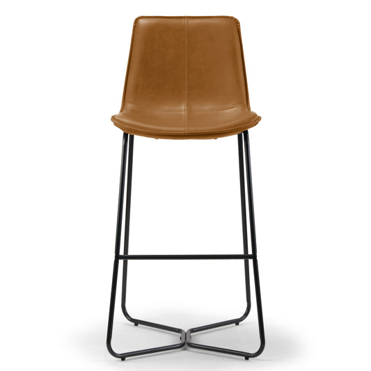 Set of 2 Amery Iron Frame Vintage Cappuccino Faux Leather Bar Stool