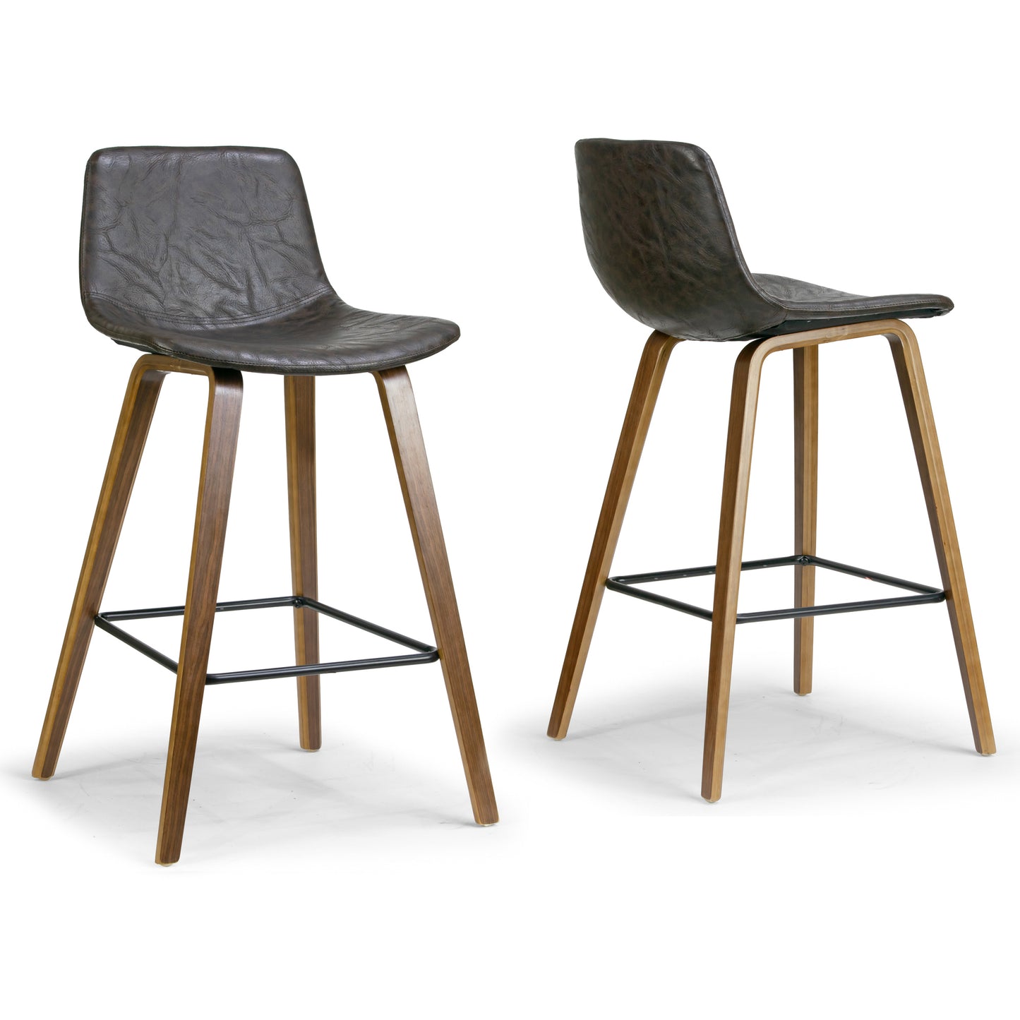 Set of 2 Alyn Modern Brown Barstool with Walnut Finish plywood Legs and Metal Footrest