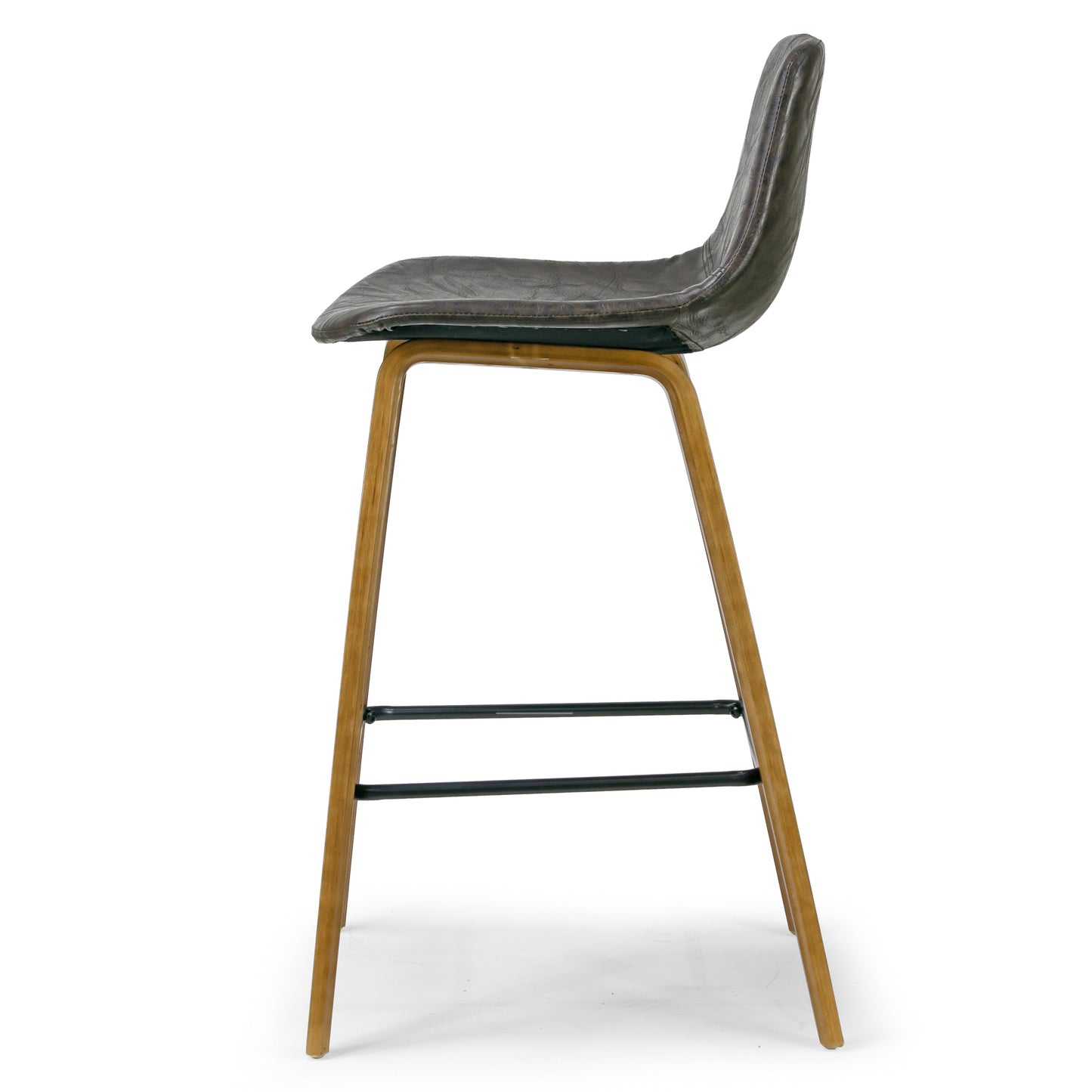 Set of 2 Alyn Modern Brown Barstool with Walnut Finish plywood Legs and Metal Footrest