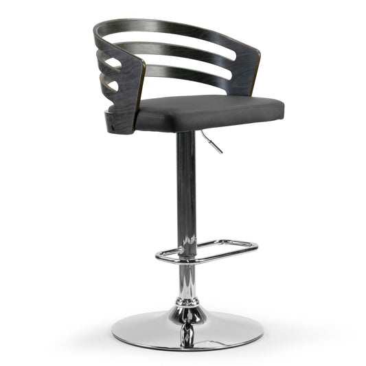 Alyssa Dark Grey Bentwood Frame Adjustable Height Barstool with Grey Upholstery