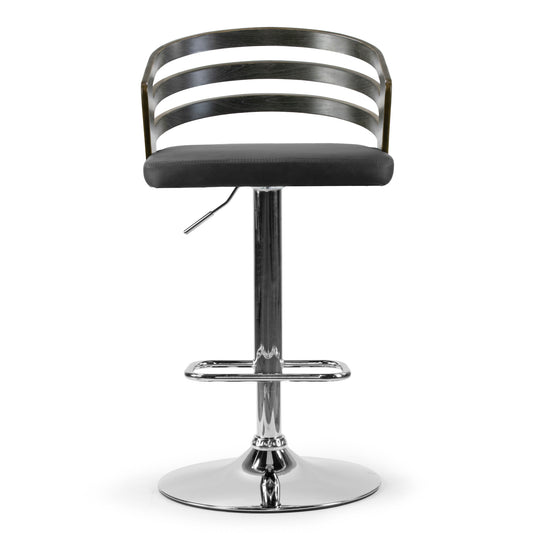 Alyssa Dark Grey Bentwood Frame Adjustable Height Barstool with Grey Upholstery