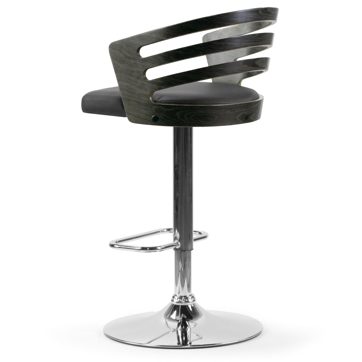 Alyssa Dark Grey Bentwood Frame Adjustable Height Barstool with Grey Upholstery