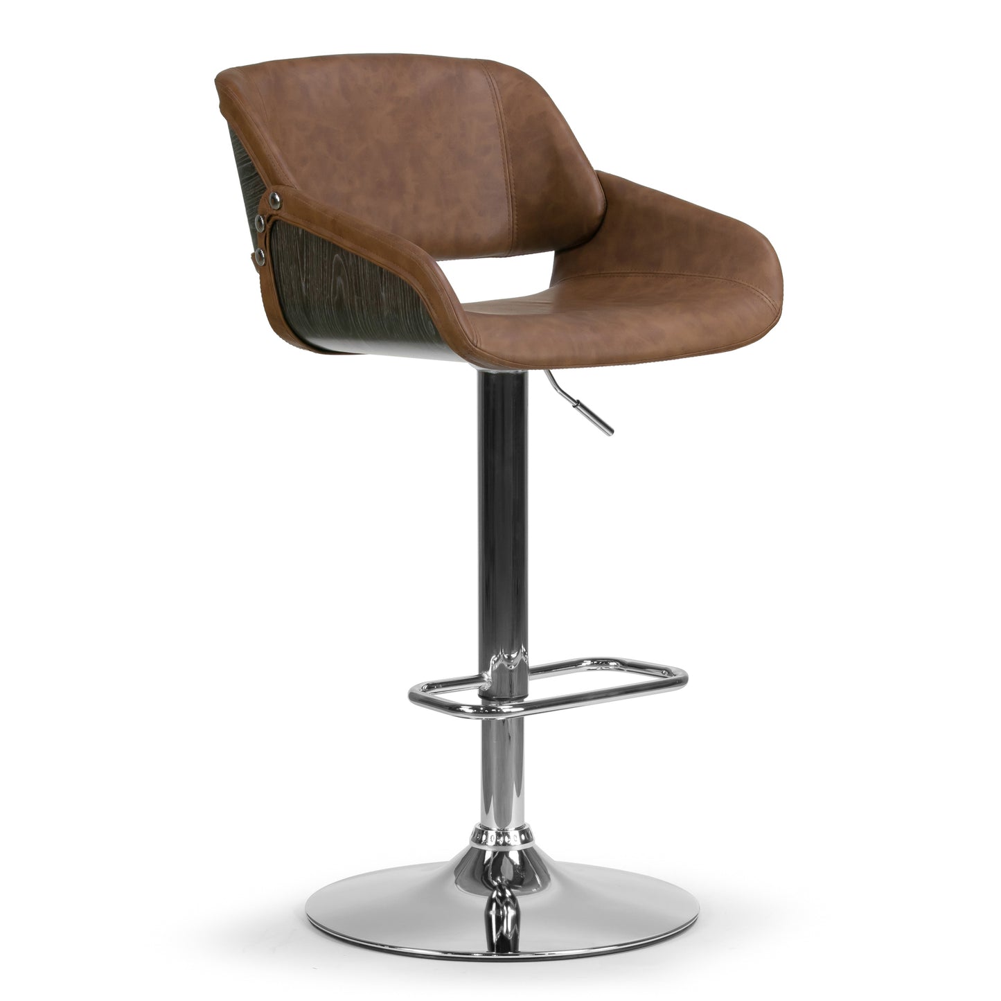 Amabel Brown Upholstered Adjust Height Barstool with Grey Bentwood Accent Back