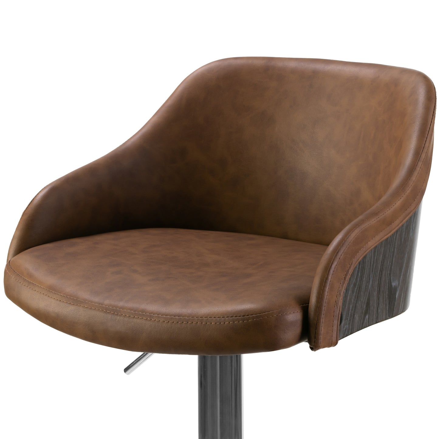 Amada Brown Upholstered Adjustable Height Barstool with Grey Plywood Back